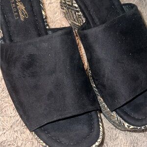 Black Suede Slide Sandals - Women